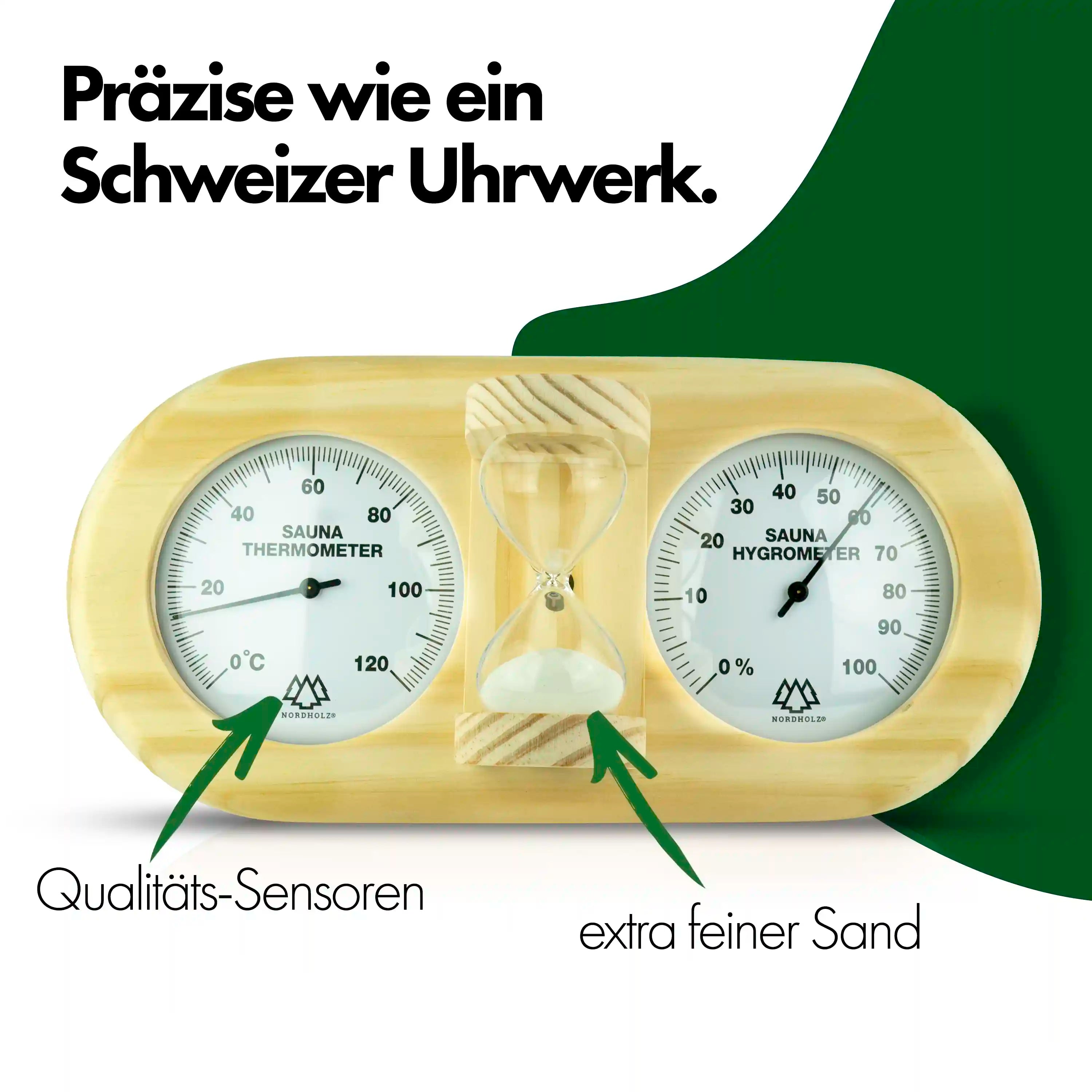 Sauna Thermo-Hygrometer mit Sanduhr 3in1