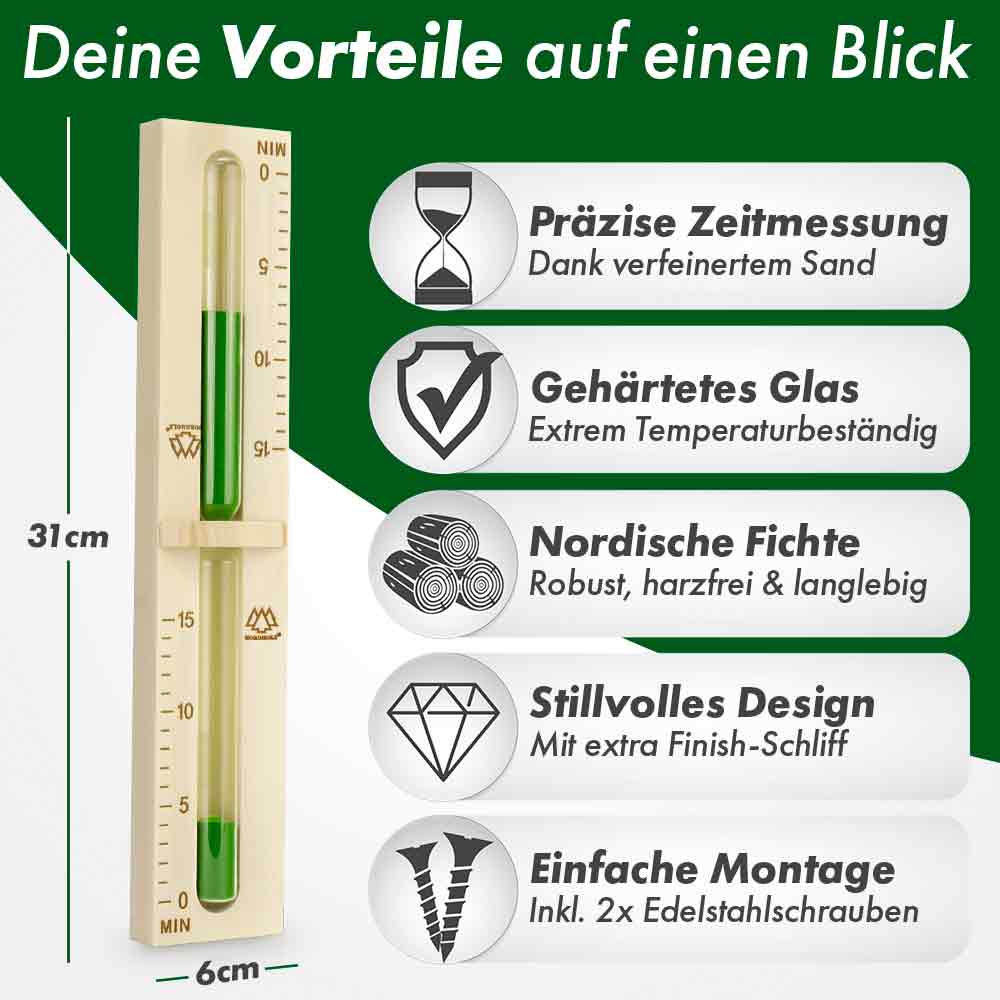 Sauna Hygrometer Holz + Sauna Sanduhr Bundle