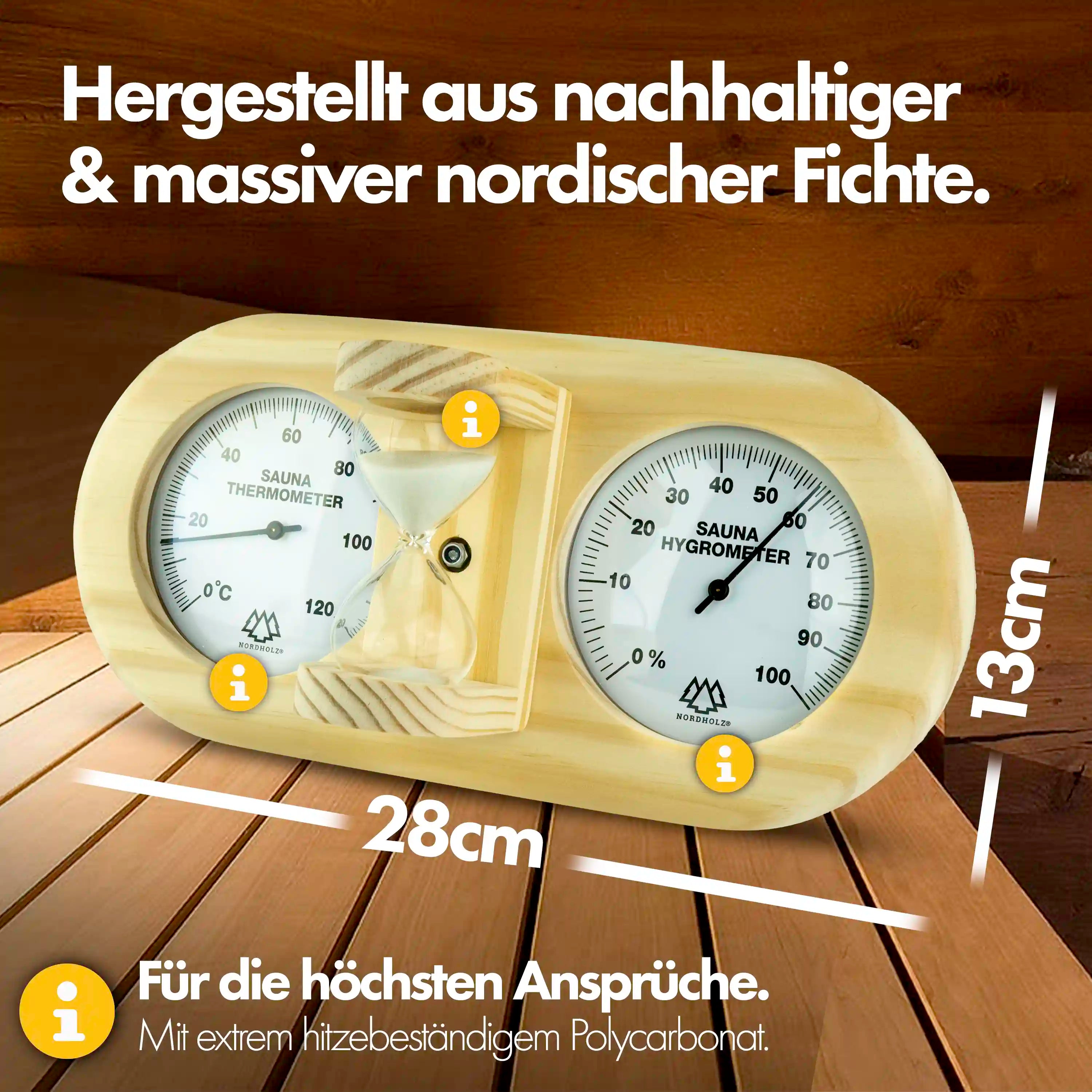 Sauna Thermo-Hygrometer mit Sanduhr 3in1