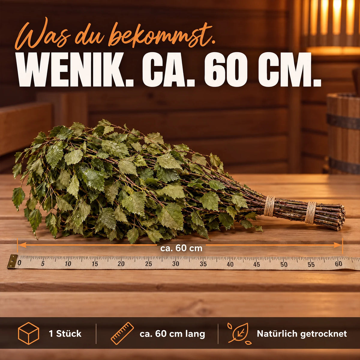 Sauna Wenik Birkenreisig handgebunden, Größe und Details #Sorte_Birke