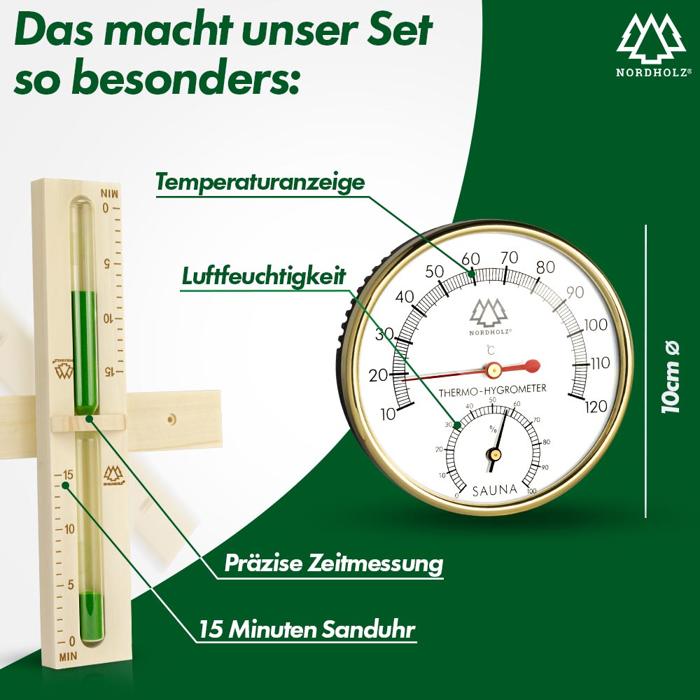 Sauna Hygrometer Alu + Sauna Sanduhr Bundle