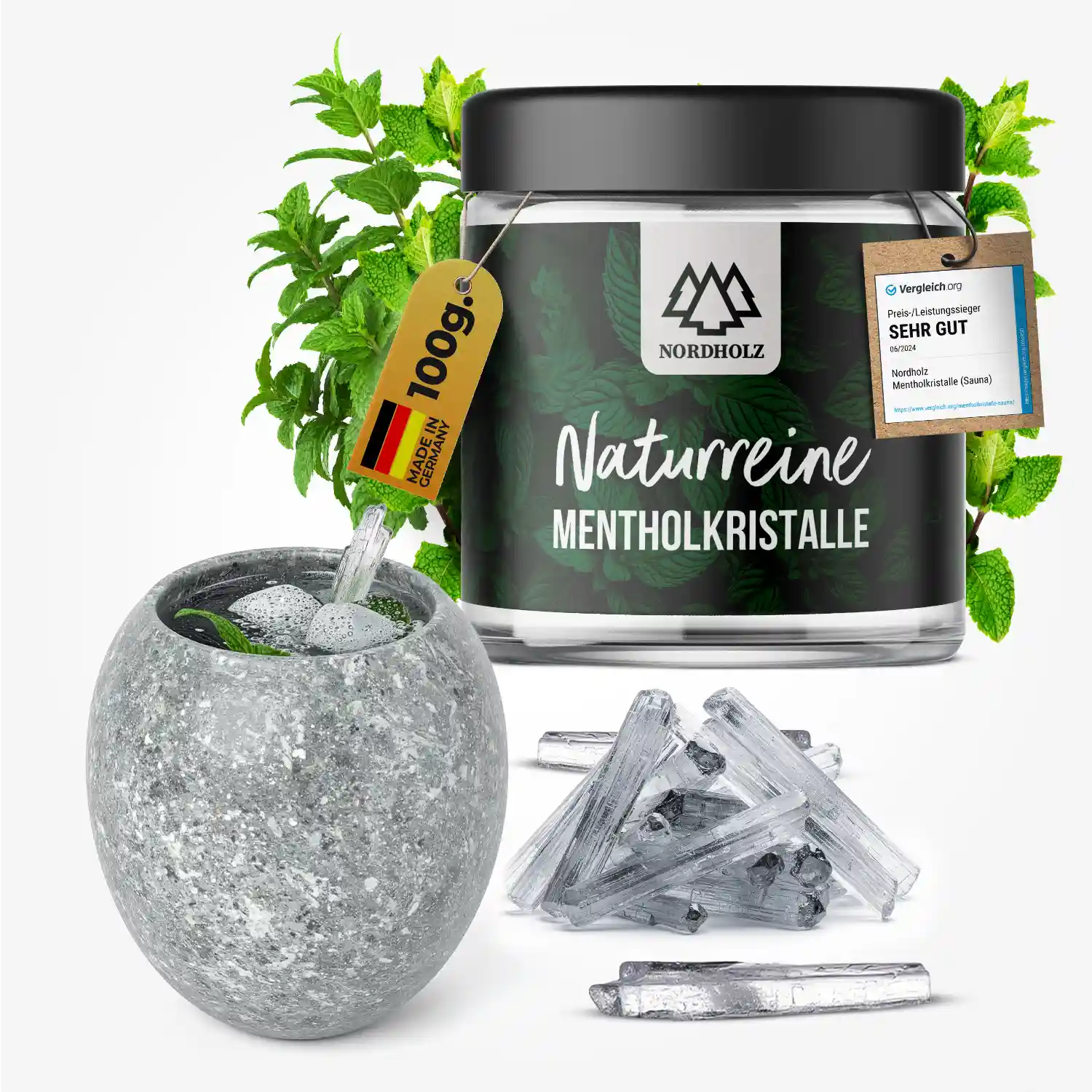 Sauna Aromaschale + Mentholkristalle 100g.