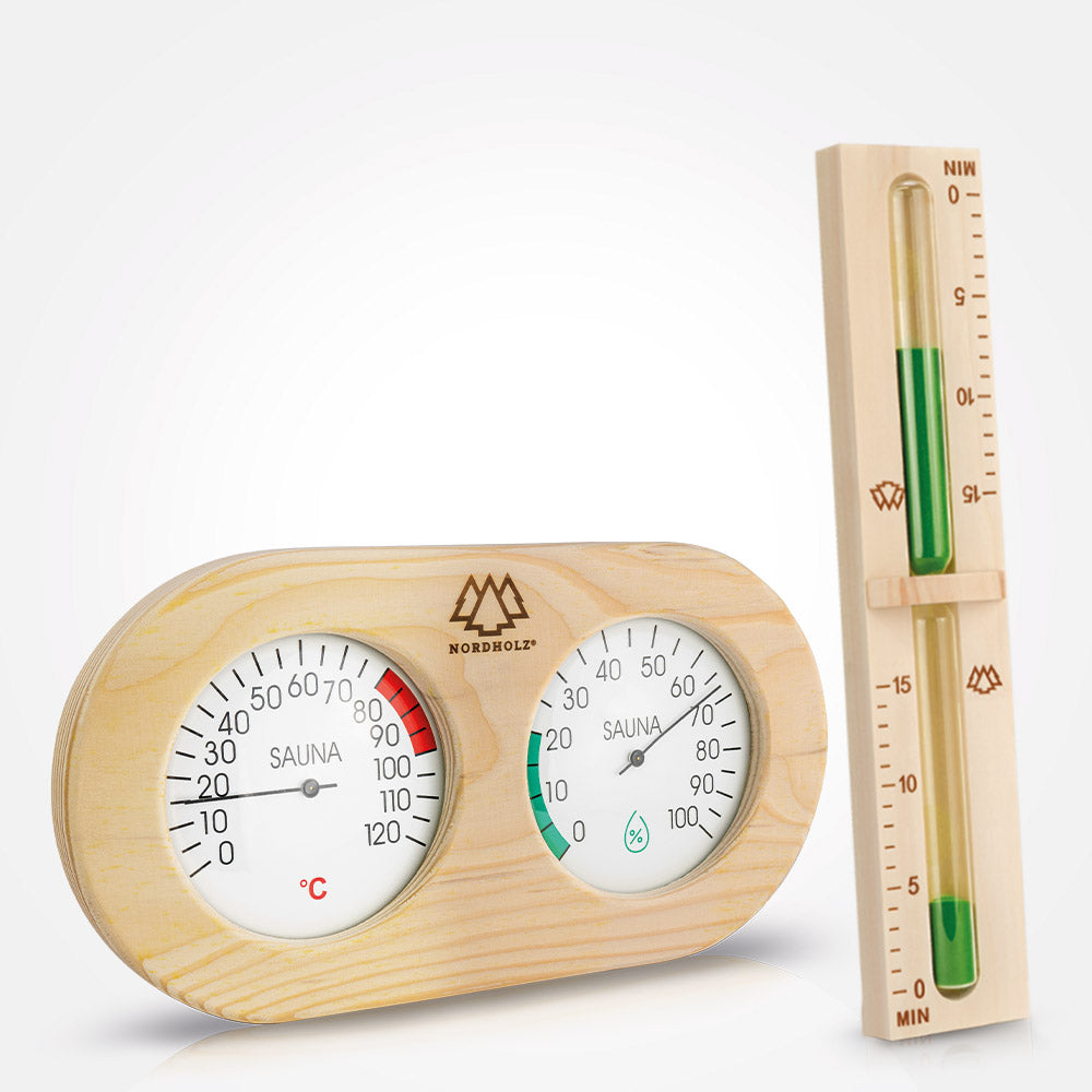 Sauna Hygrometer Doppelt + Sauna Sanduhr Bundle