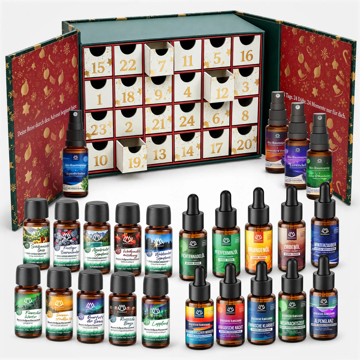 Sauna & Wellness Adventskalender 2026 von NORDHOLZ mit 24 Düften à 15 ml